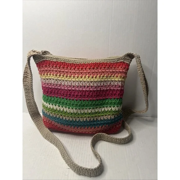 The Sak Multicolor Striped Crochet Shoulder Crossbody Bag Purse - Picture 1 of 2